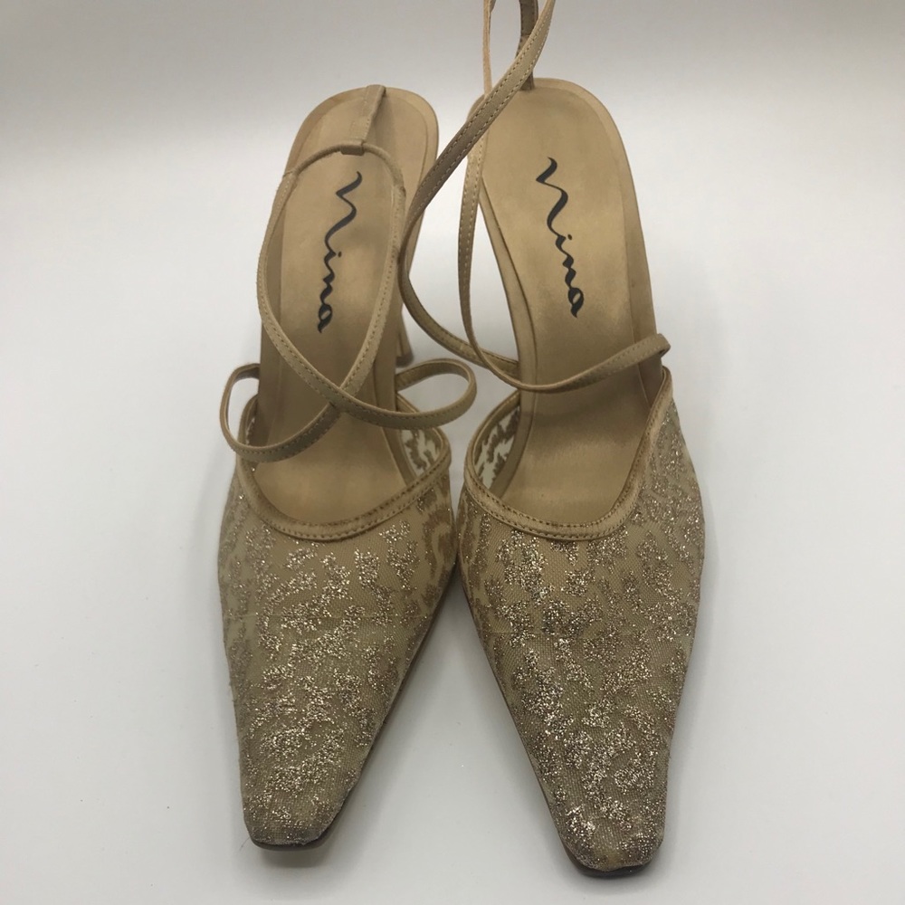 Nina Gold Slingback 3 inch Heels  Size 8